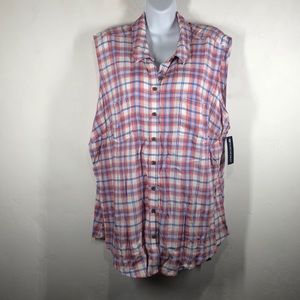 Northcrest red and blue plaid sleeveless blouse 2X